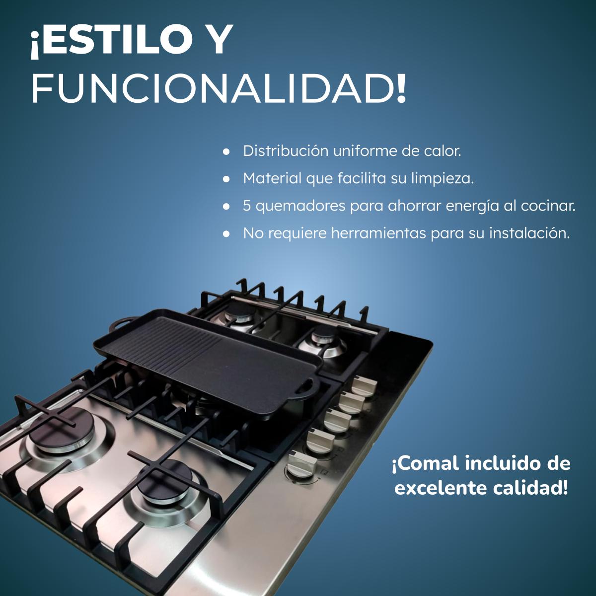 Estufa Empotrable SHORBULL® de 5 Quemadores + Comal