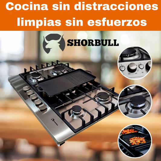 Estufa Empotrable SHORBULL® de 5 Quemadores + Comal