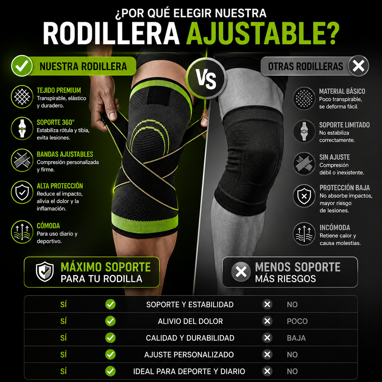 Deportista corriendo en pista usando rodillera deportiva elástica ajustable para aliviar el dolor de meniscos y rodilla.